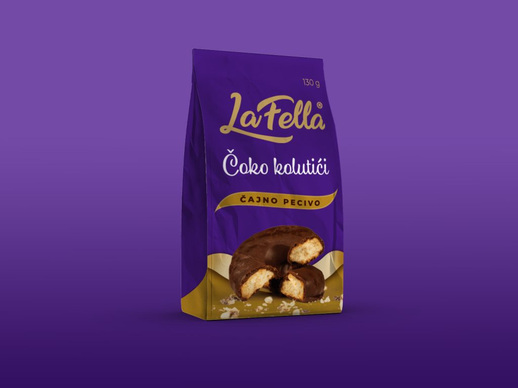 Čoko kolutići chocolate tea biscuit bag on purple