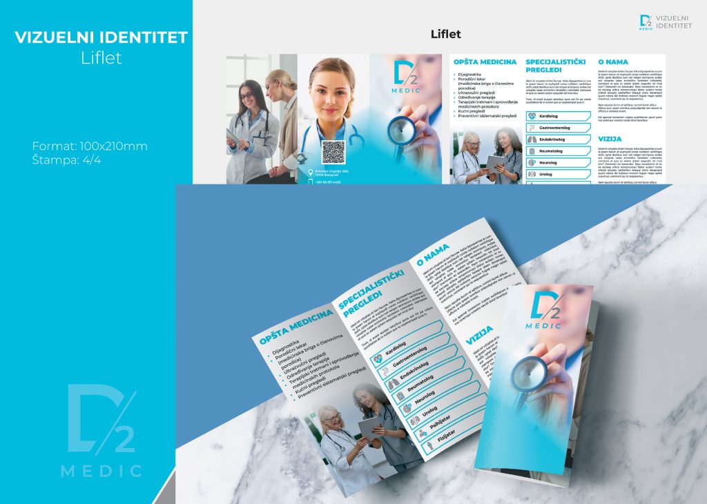 D2 Medic trifold brochure at the front desk