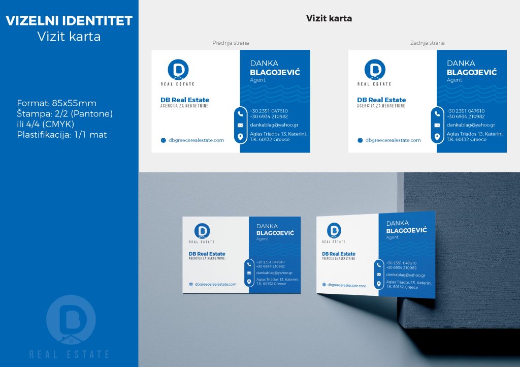 DB Real Estate business cards set in Serbian and Greek