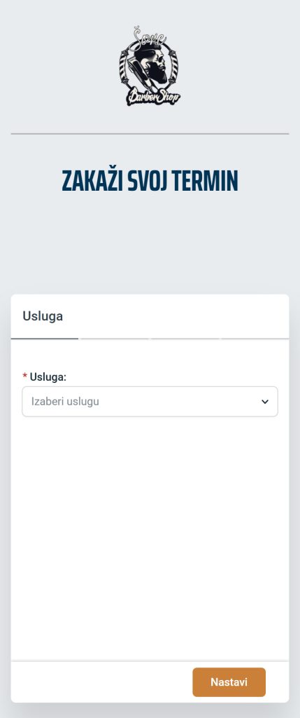 Booking flow step 1: choosing a service on mobile
