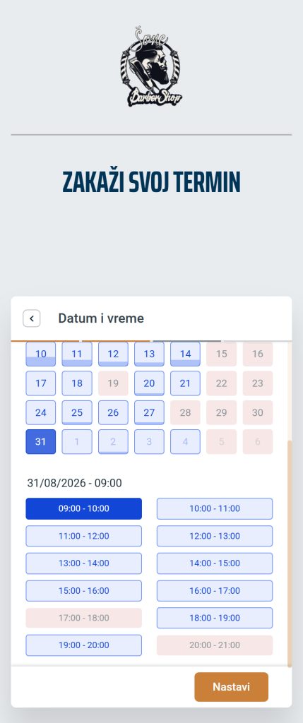 Booking flow step 2: picking an available time slot on mobile