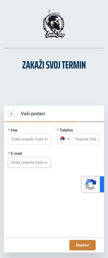 Booking flow step 3: entering name and phone number on mobile